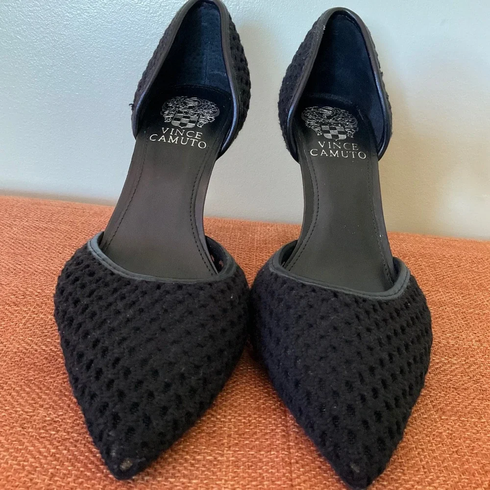 Vince Camuto Alandry Black Woven Textured D'Orsay Pointed Toe Stiletto Pumps 7.5